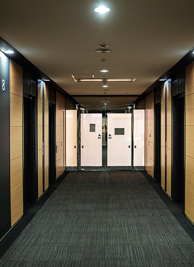 Hotel Hallway with Door Locks